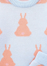 Girls Cute Bunny Jacquard Short-sleeved Sweater And Shorts Set