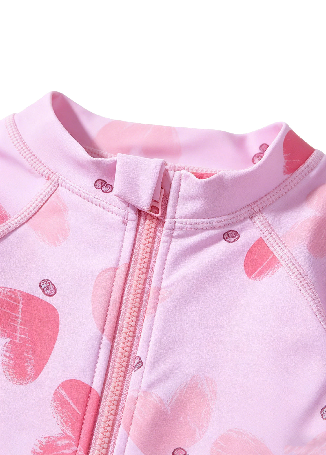 Girls' Swimsuit: Toddler & Kids' One-Piece Swimwear with Red & Pink Heart Print — Long Sleeve, Sun-Protective, and Quick-Drying