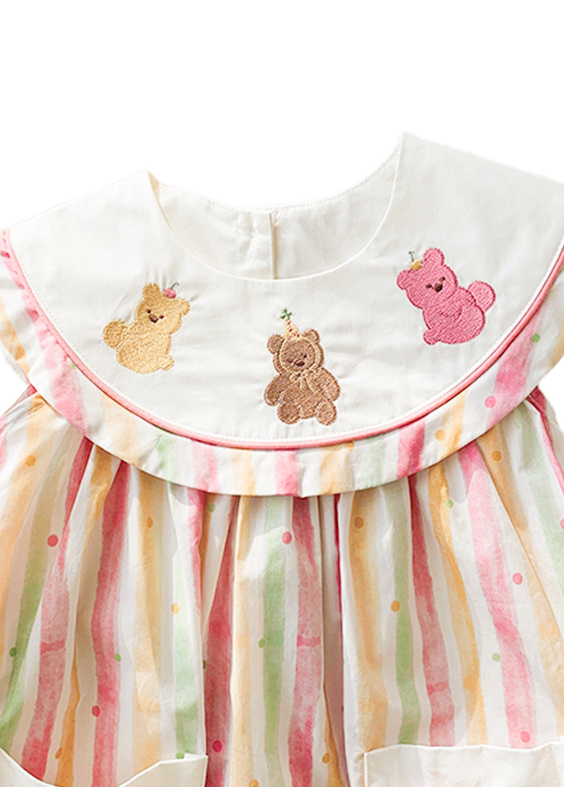 Girls Rainbow Bear Embroidered Cotton Dress