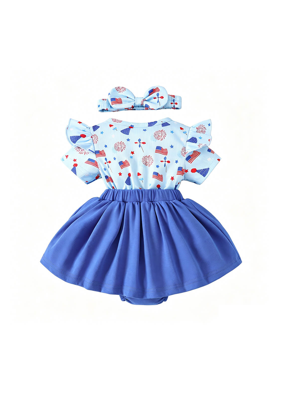 Baby Girls 4th of July Patriotic Skirted Romper Infant USA Letter Sequin Patch Dress Bodysuit with Headband Set