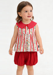 Girls Printed Sleeveless Polyester Two-Piece Set