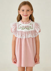 Girls Sweet Retro Floral Embroidered Lace Dress