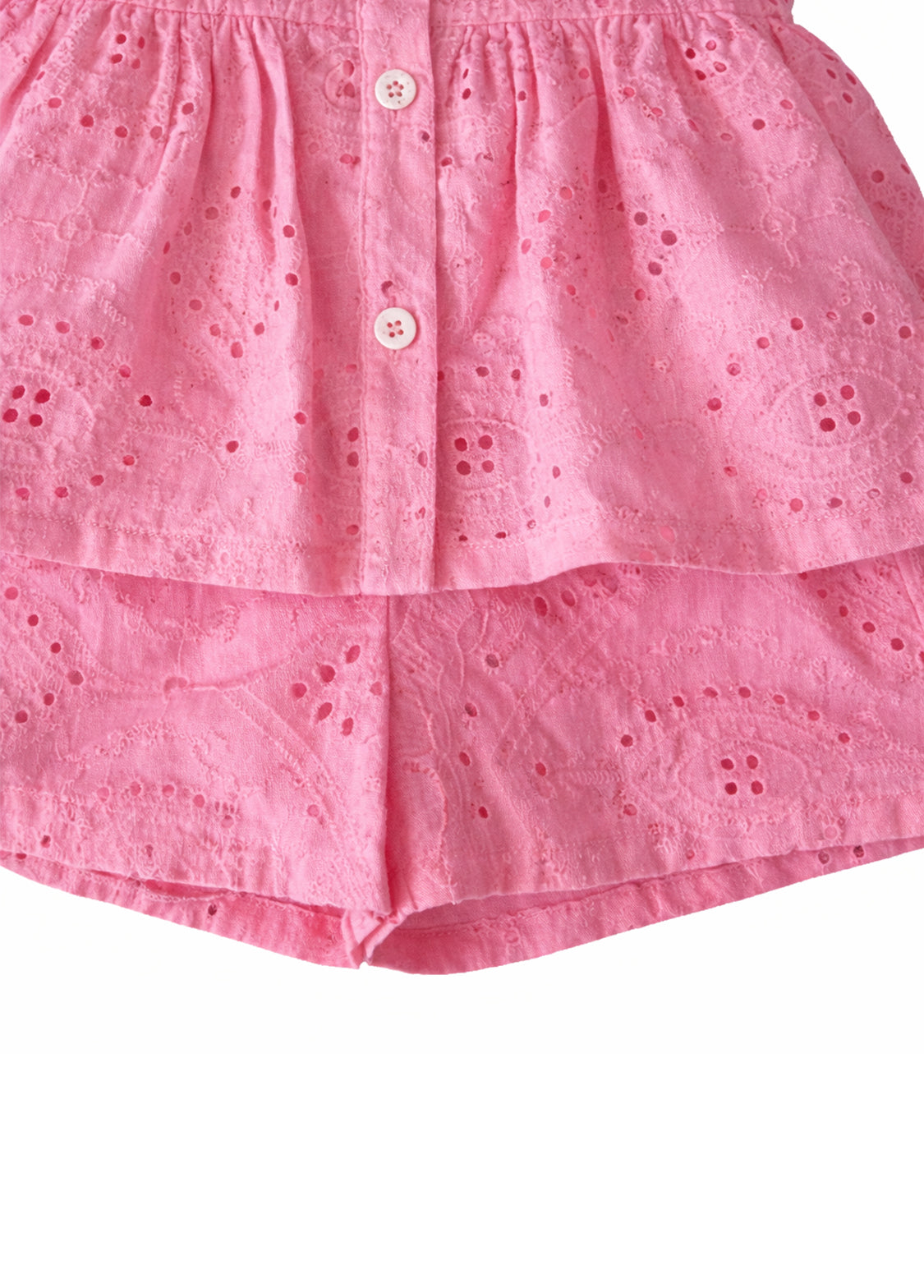 Girls Pink Cotton Eyelet Two-Piece Set