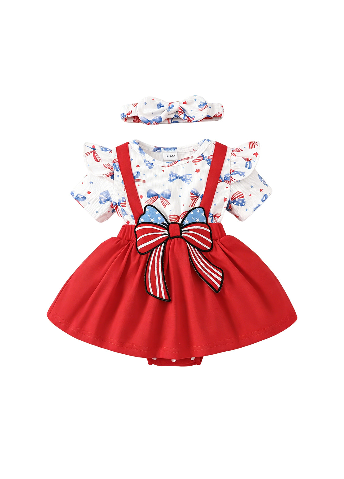 Baby Girls 4th of July Patriotic Skirted Romper Infant USA Letter Sequin Patch Dress Bodysuit with Headband Set