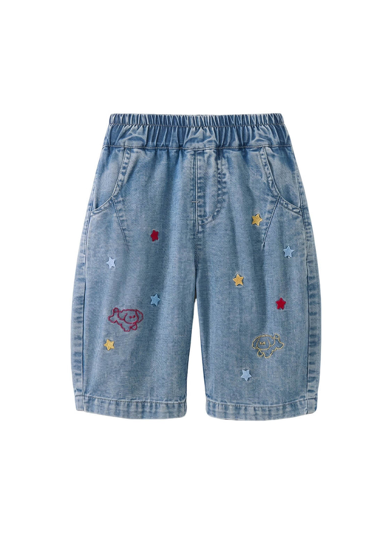 Girls Summer Denim Shorts Kids Loose Fit Colorful Star and Cute Dog Printed Casual Jean Shorts