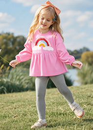 Girls Cute Rainbow Embroidered Long-sleeved T-shirt