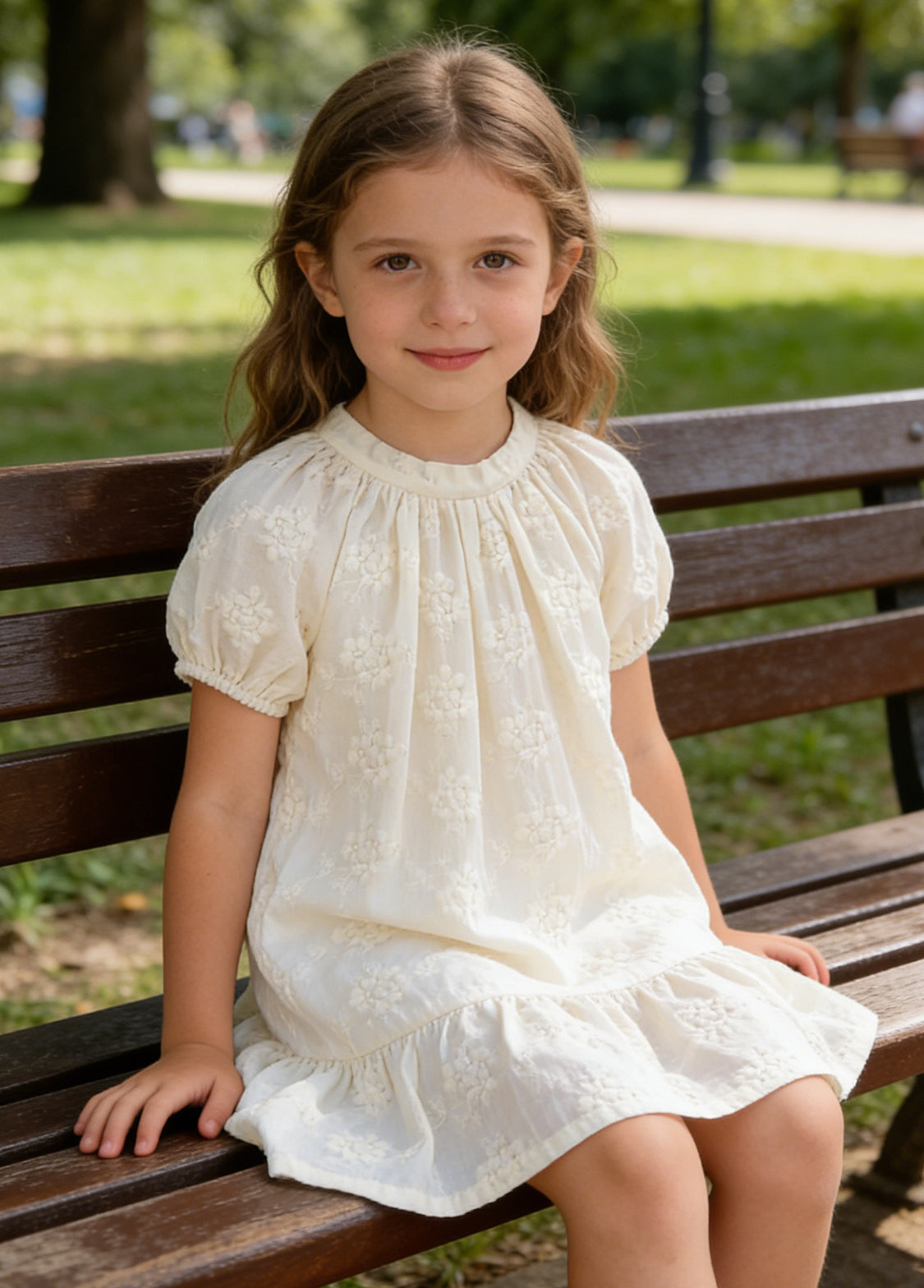 Girls Sweet Retro Three-dimensional Floral Embroidered Puff Sleeve Dress