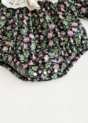 Baby Girls Retro Floral Dollar Collar Romper With Hairband