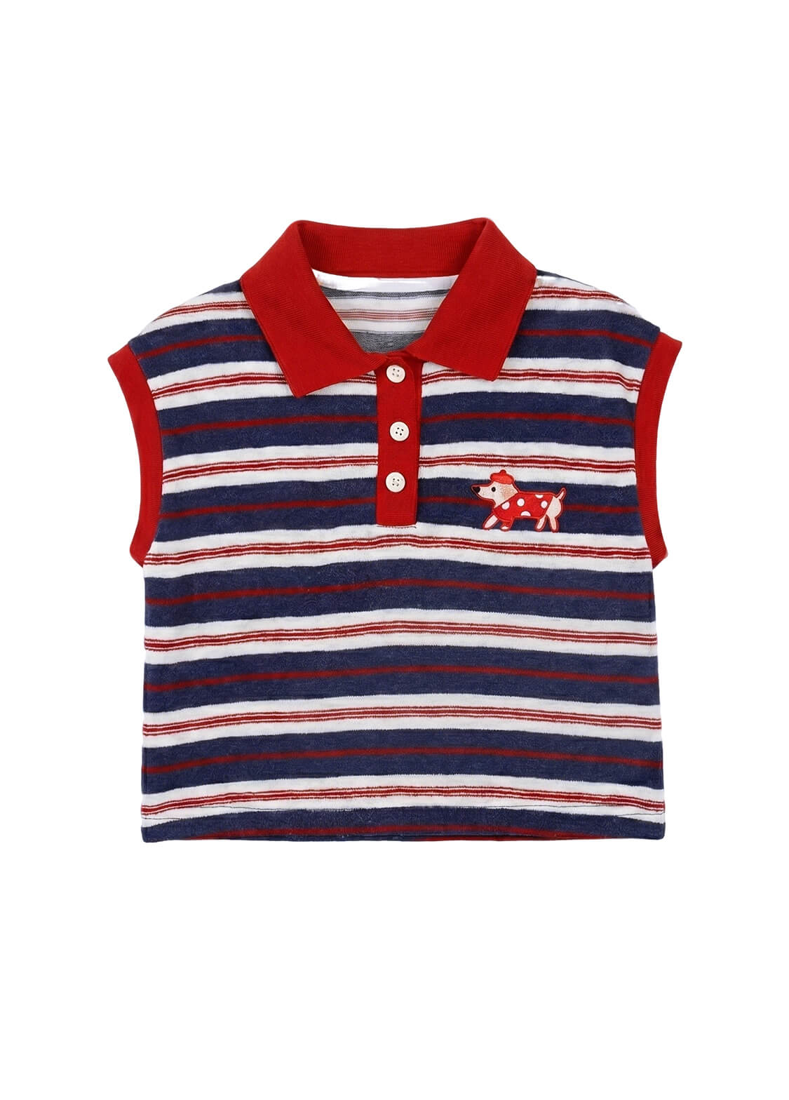 Kids Summer Striped Sleeveless Polo Shirt Toddler Girls Retro Knit Cotton Vest Top with Cartoon Dog Embroidery