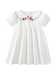 Girls Cotton Easter Bunny Embroidered Dress