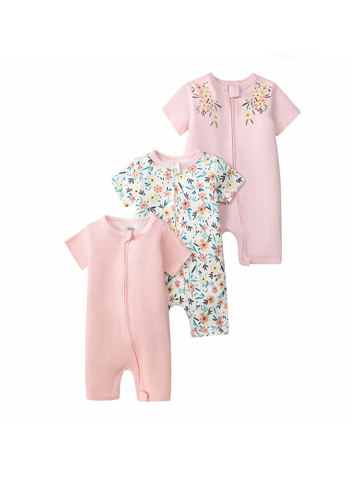 3-Piece Baby Girl Cotton Cute Floral Print Short-Sleeve Romper