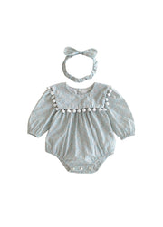 Baby Girls Sweet Floral Pom Poms Romper With Hairband