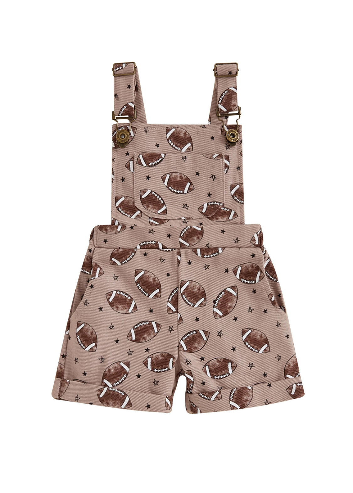 Girls Bow Print Denim Overall Shorts