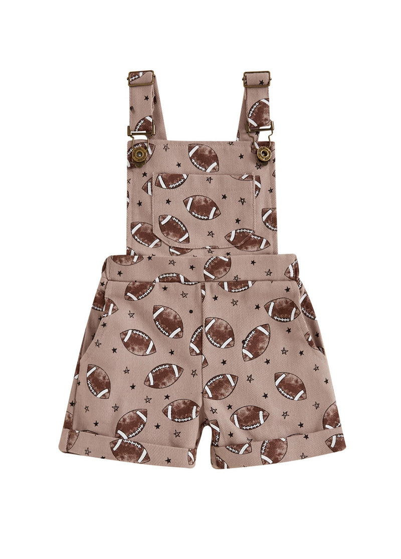 Girls Bow Print Denim Overall Shorts