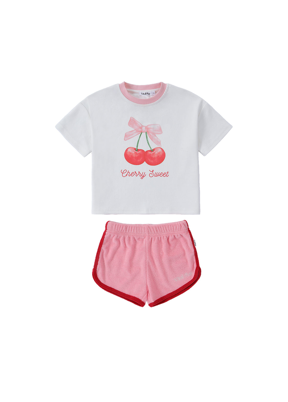 Girls Cherry Print Cotton Stretch Two-Piece Outfit