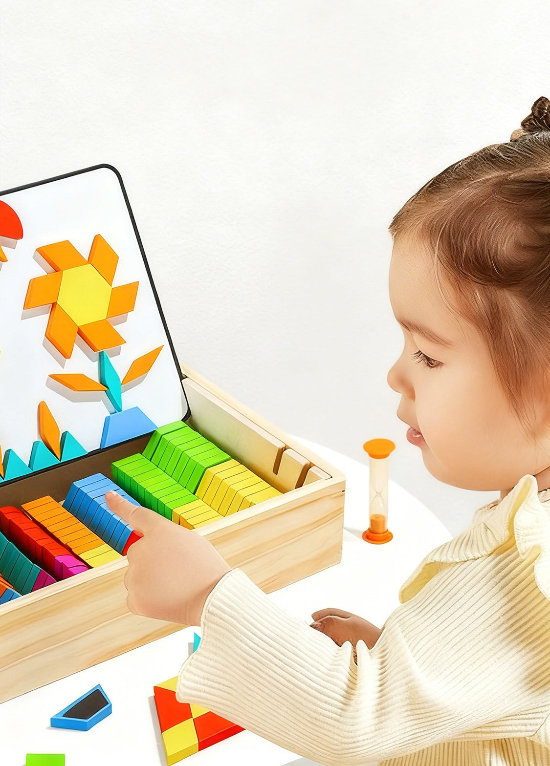 Magnetic Wooden Pattern Blocks Set – Montessori STEM Geometry Learning Toy for Kids 3+