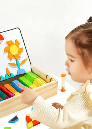 Magnetic Wooden Pattern Blocks Set – Montessori STEM Geometry Learning Toy for Kids 3+