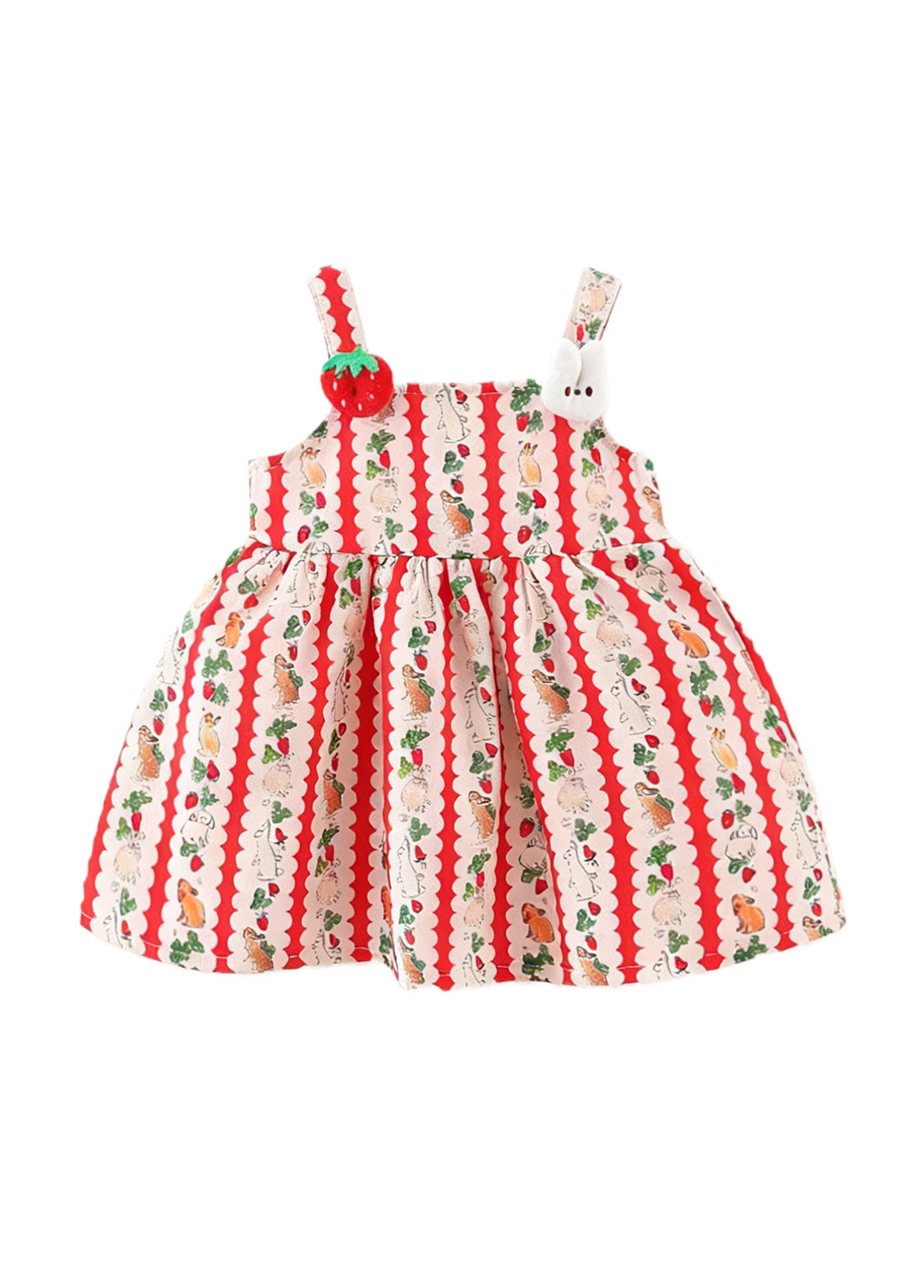 Girls Bunny Print Ruffle Cotton Suspender Dress