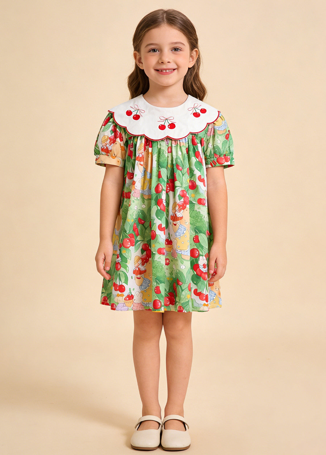 Girls Cherry Printed Cotton Dress