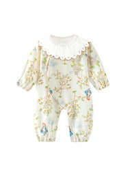 Baby Girls Cute Bamboo Fiber Floral Cartoon Print Dollar Collar Romper