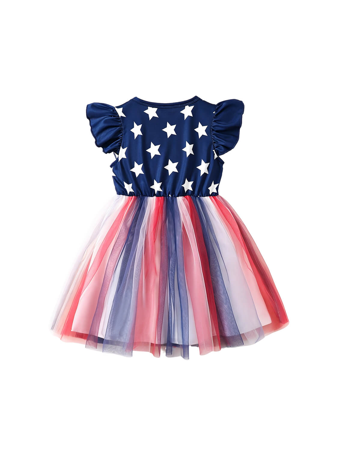 Toddler Girls 4th of July Patriotic Tutu Dress Kids Independence Day Star & Stripes Flutter Sleeve Mesh Princess Dress