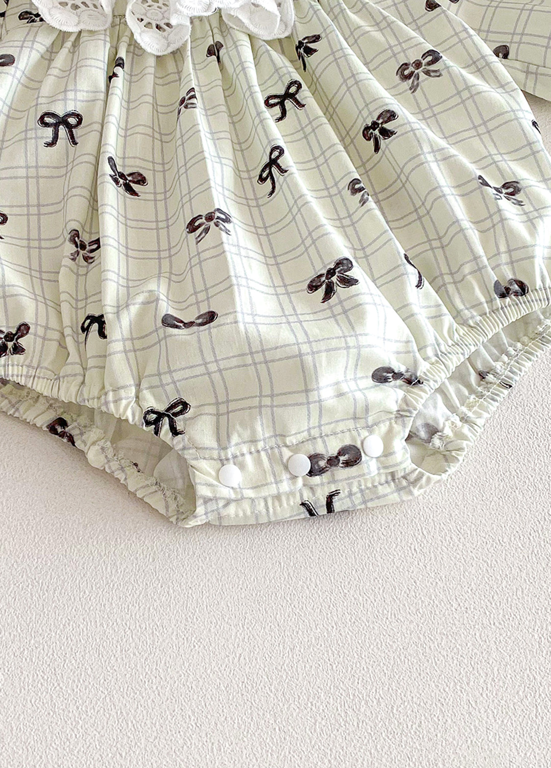 Baby Girls Pastoral Style Bowknot Romper With Hairband