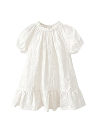 Girls Sweet Retro Three-dimensional Floral Embroidered Puff Sleeve Dress