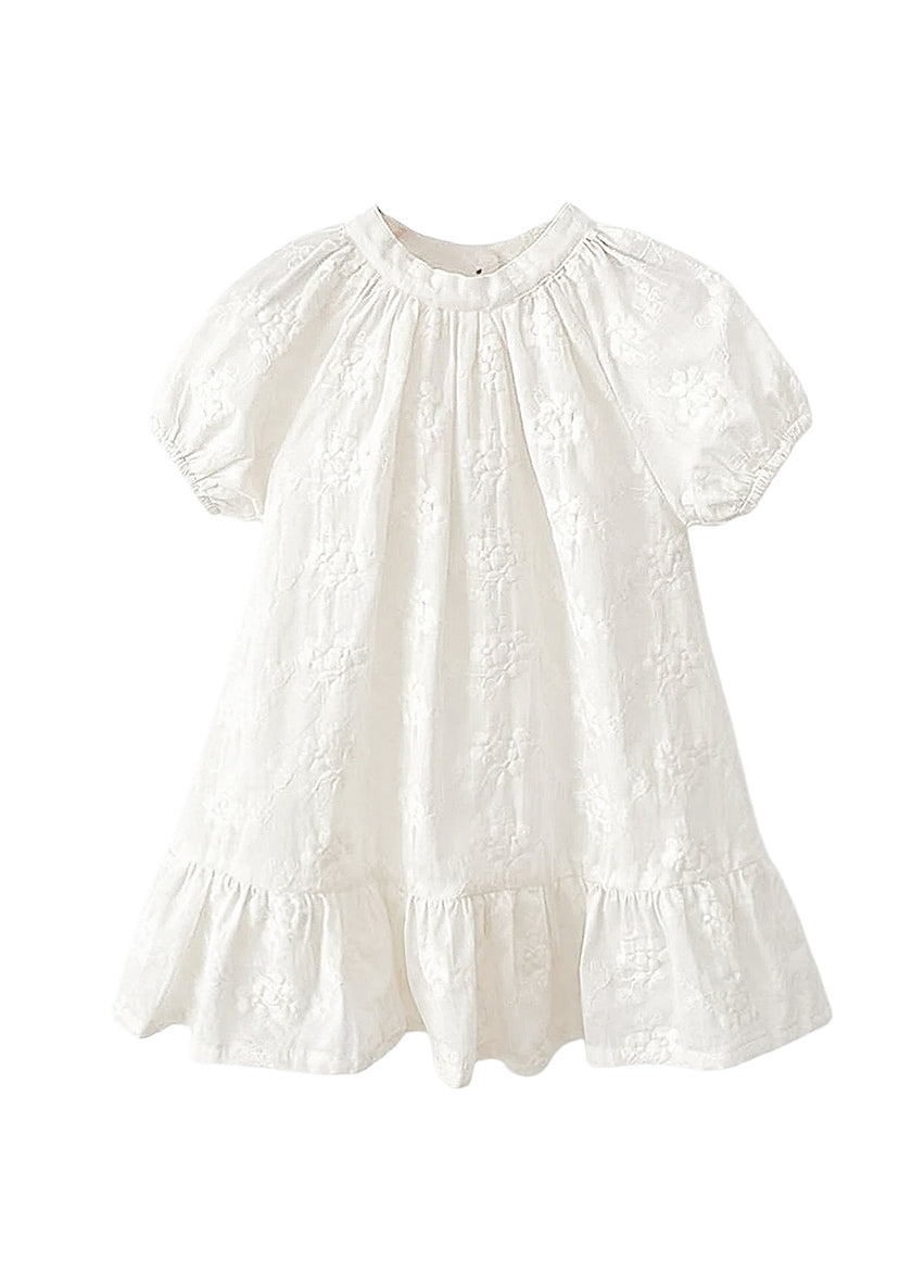 Girls Sweet Retro Three-dimensional Floral Embroidered Puff Sleeve Dress