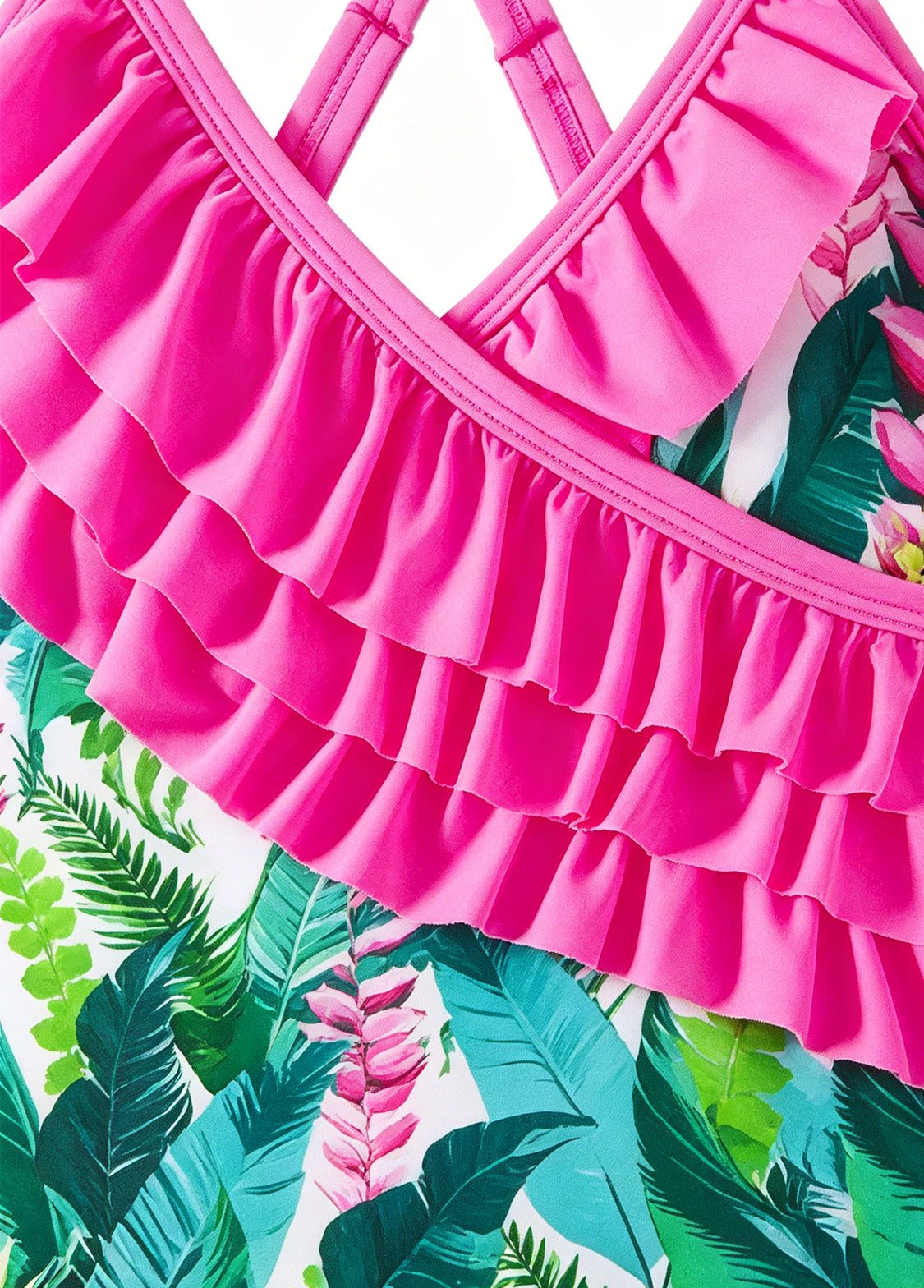 Girls' One-Piece Swimsuit: Ruffled, Leaf-Print Bathing Suit & Beachwear