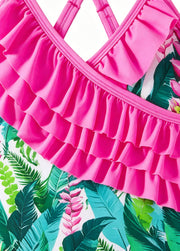 Girls' One-Piece Swimsuit: Ruffled, Leaf-Print Bathing Suit & Beachwear