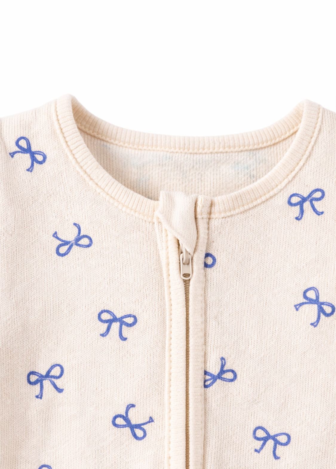Baby Bow Print Cotton Zipper Romper
