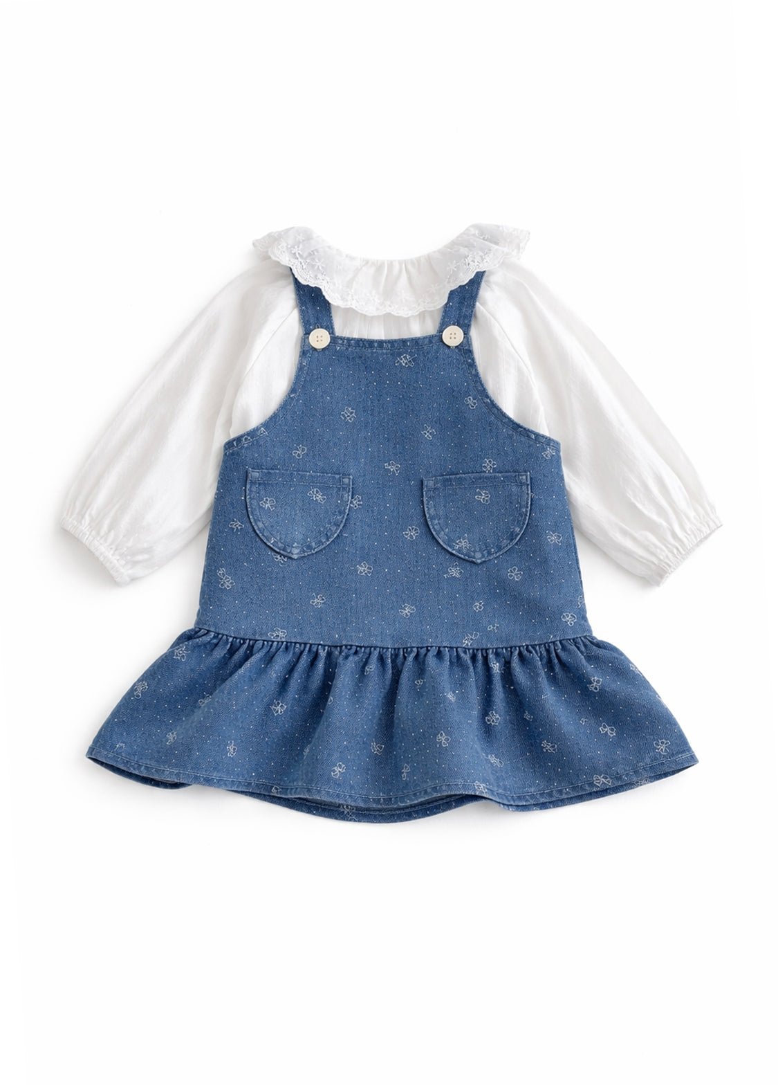 Girls Cotton Denim Pinafore Dress Set