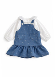 Girls Cotton Denim Pinafore Dress Set