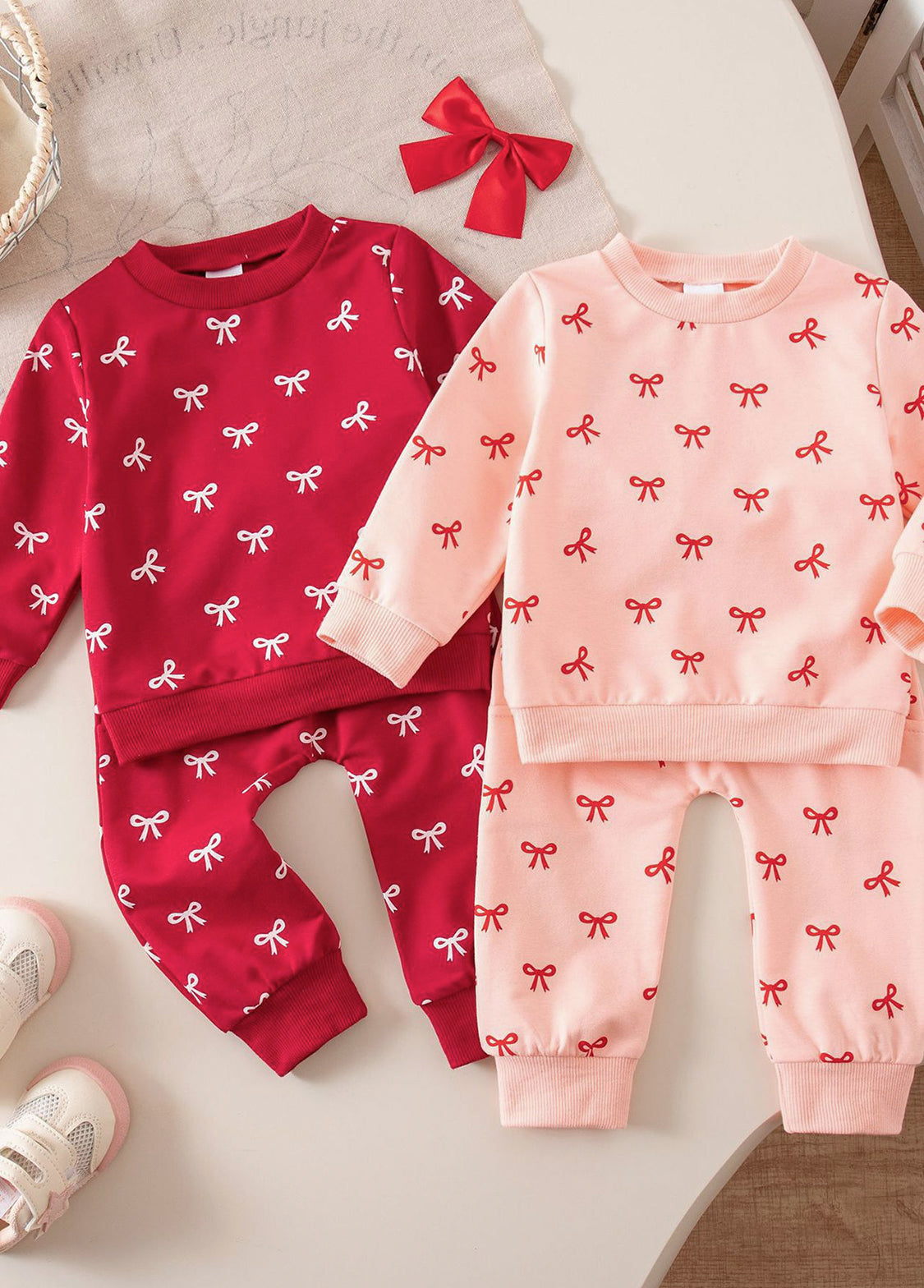 Girls Cute Bow print Sweatshirt Set