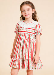 Girls Cotton Lace Rabbit & Carrot Print Dress
