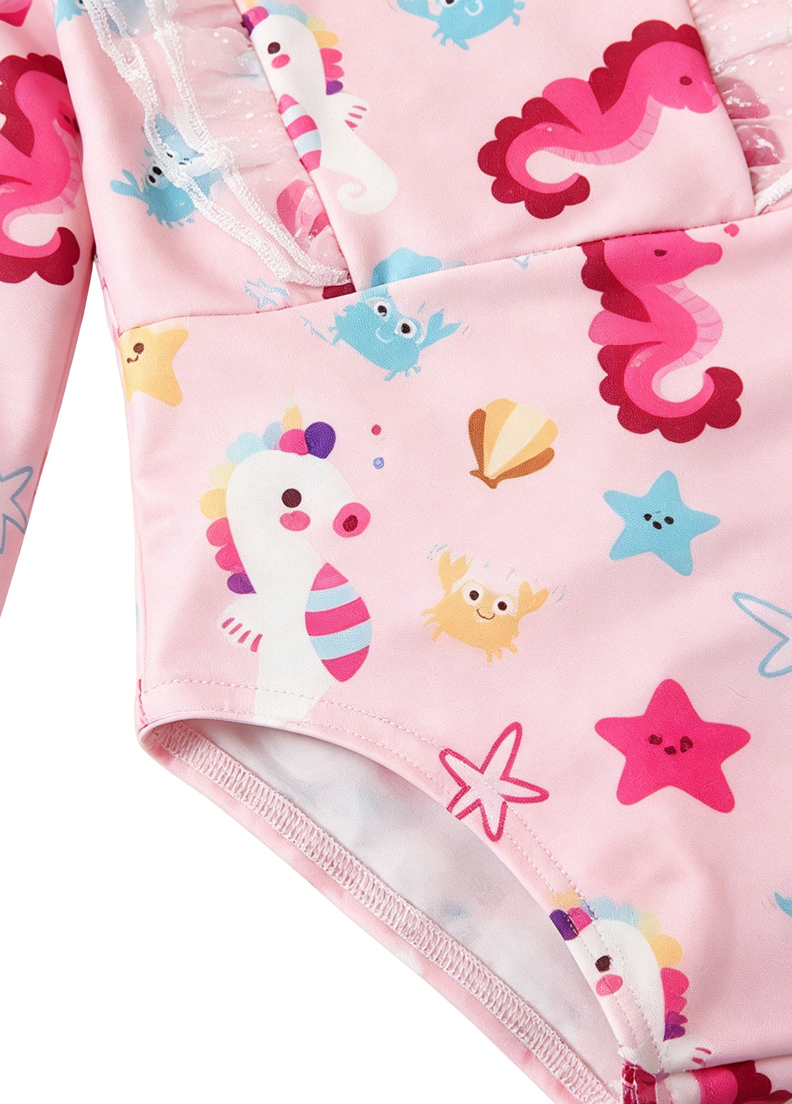 Girls' Long-Sleeve Swimsuit: Underwater Cartoon Patterned Bodysuit / One-Piece Swimwear