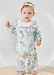 Baby Girls Cute Bamboo Fiber Floral Cartoon Print Dollar Collar Romper