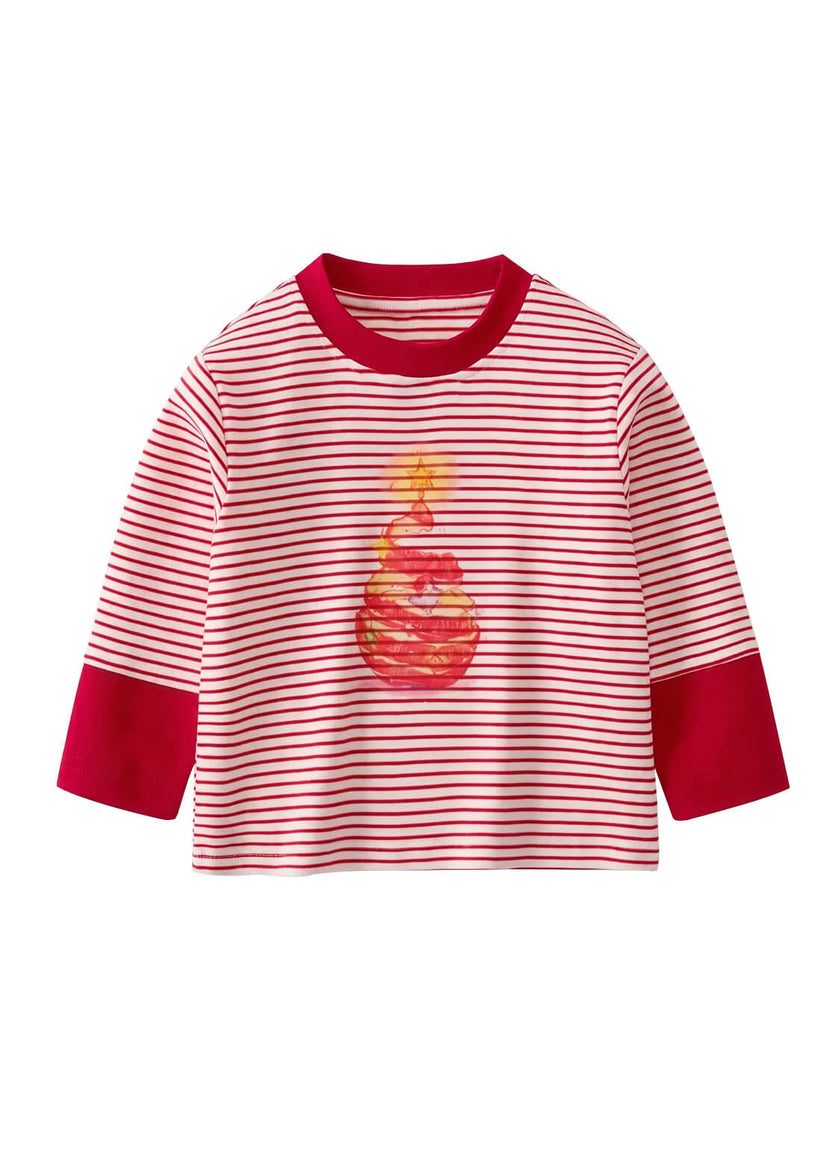 Kids Spring Autumn Long Sleeve Striped T-Shirt Unisex Baby Color-Block Patchwork Sleeve Cotton Top
