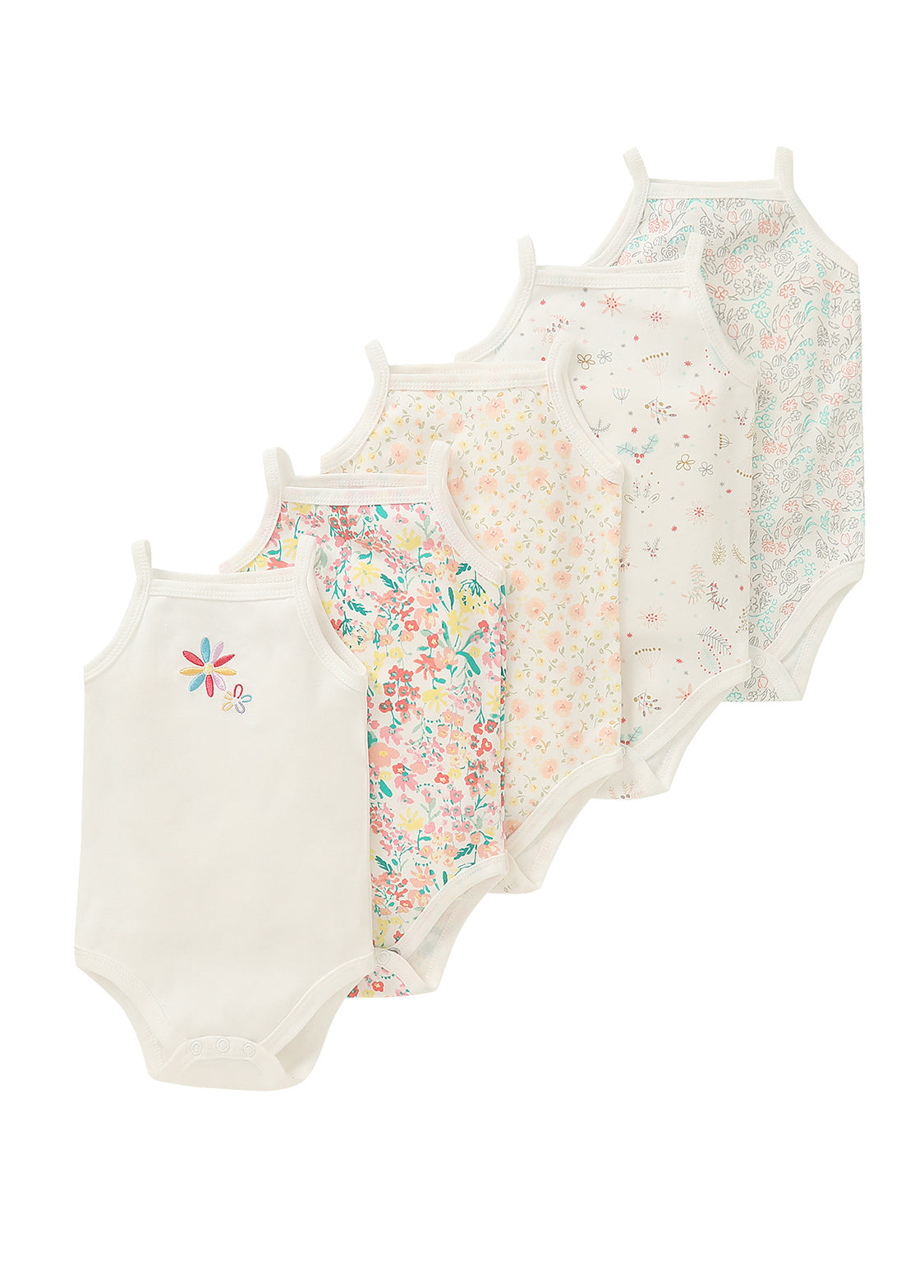 Baby Girls Cotton Floral Strap Bodysuit 5-Pack (0–1Y)