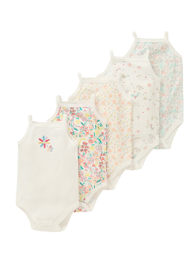 Baby Girls Cotton Floral Strap Bodysuit 5-Pack (0–1Y)