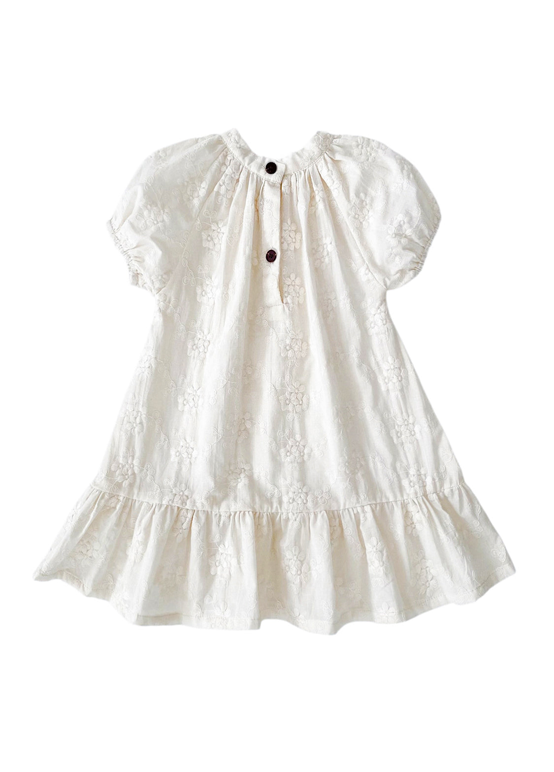 Girls Sweet Retro Three-dimensional Floral Embroidered Puff Sleeve Dress