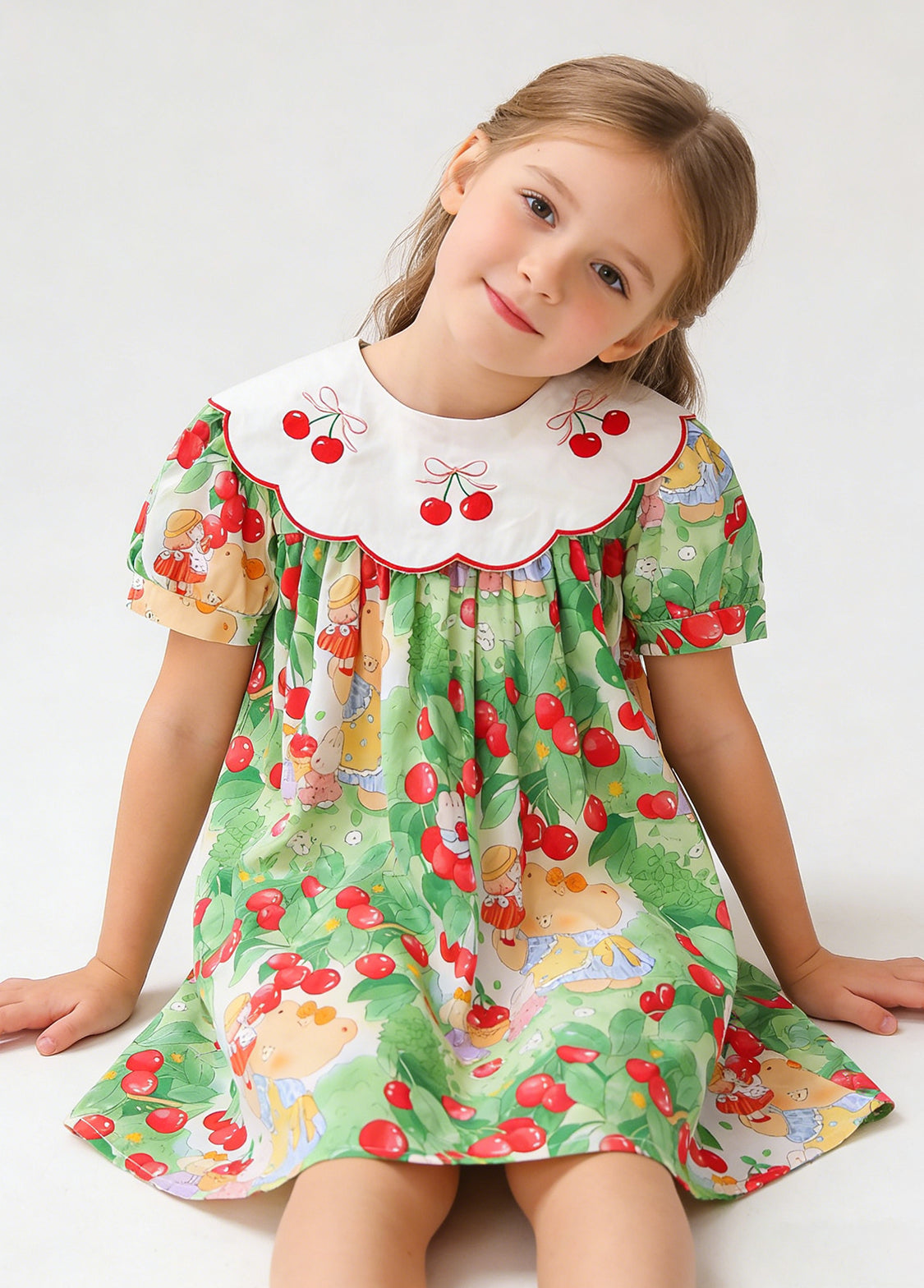 Girls Cherry Printed Cotton Dress