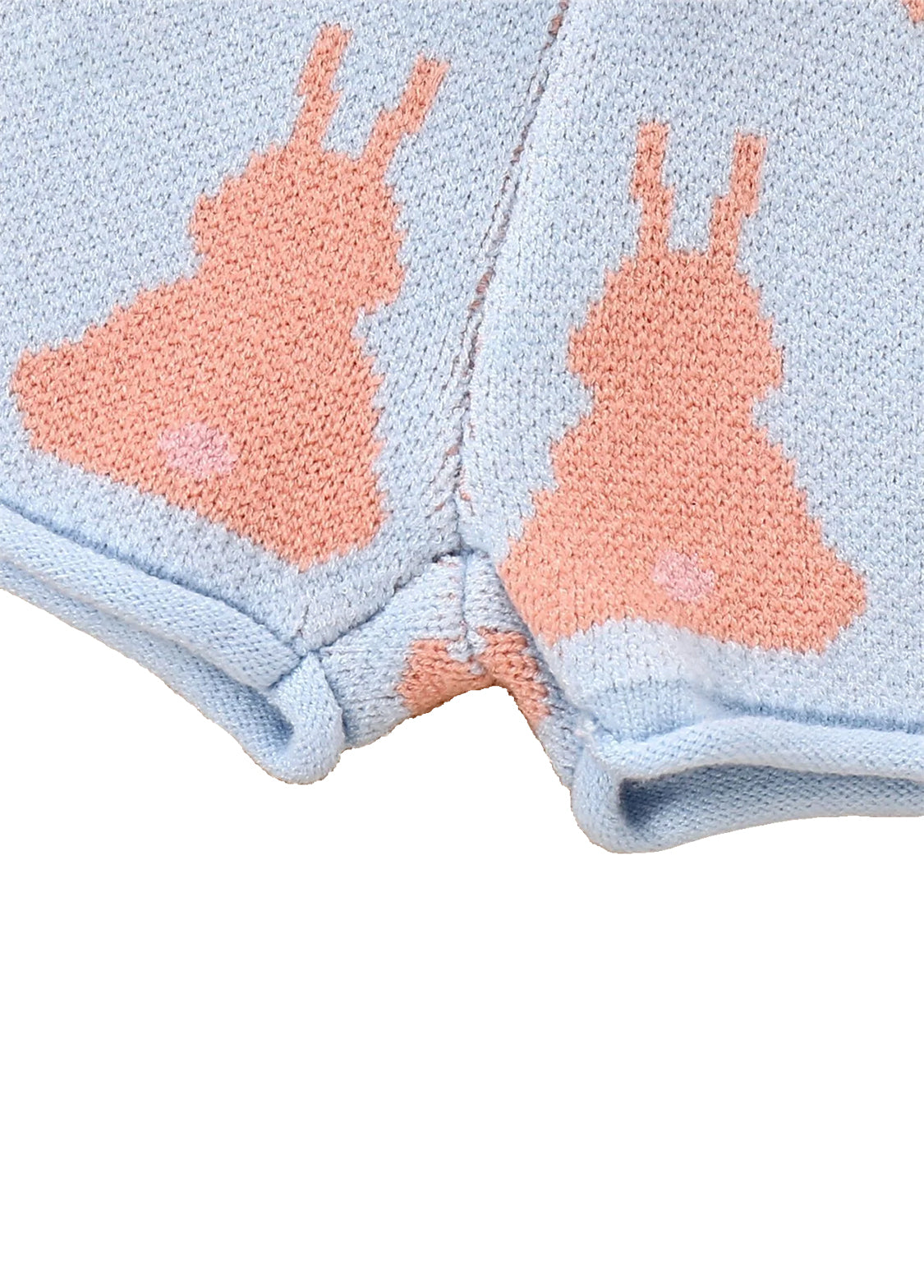 Girls Cute Bunny Jacquard Short-sleeved Sweater And Shorts Set