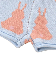 Girls Cute Bunny Jacquard Short-sleeved Sweater And Shorts Set