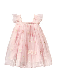 Girls' Butterfly-Embroidered Spaghetti-Strap Princess Dress