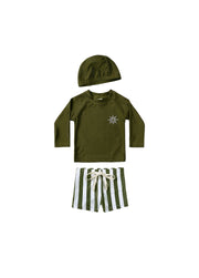 Boys' Two-Piece Swimsuit — Long-Sleeve, Sun-Protective (Gray-Green)
