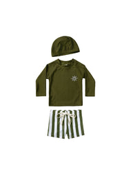 Boys' Two-Piece Swimsuit — Long-Sleeve, Sun-Protective (Gray-Green)