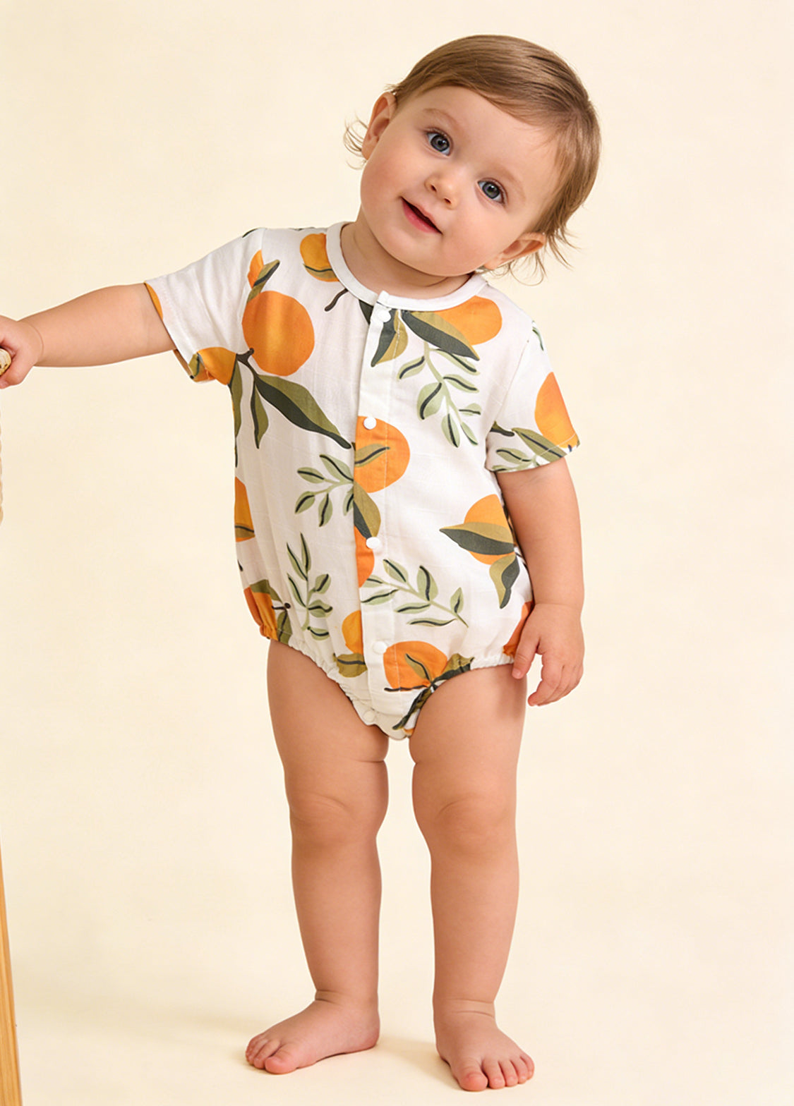 Baby Girl's Bamboo Fiber Short-Sleeve Romper — Orange Print