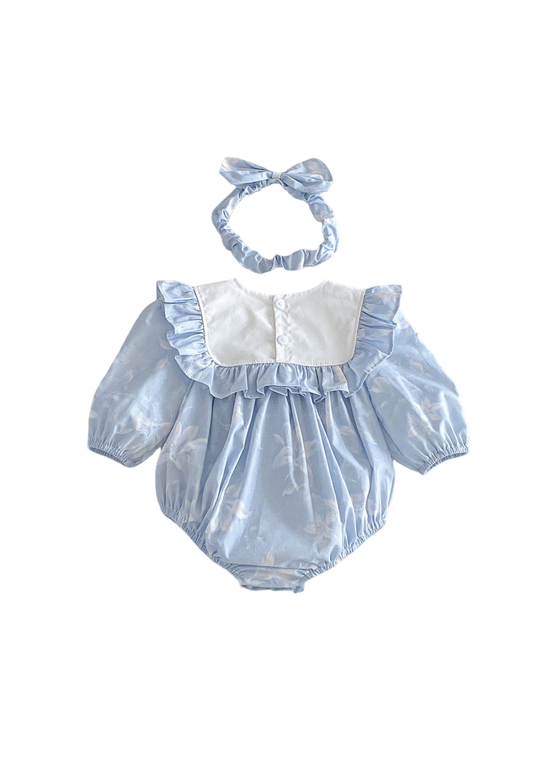 Baby Girls Sweet Ruffle Floral Romper With Hairband
