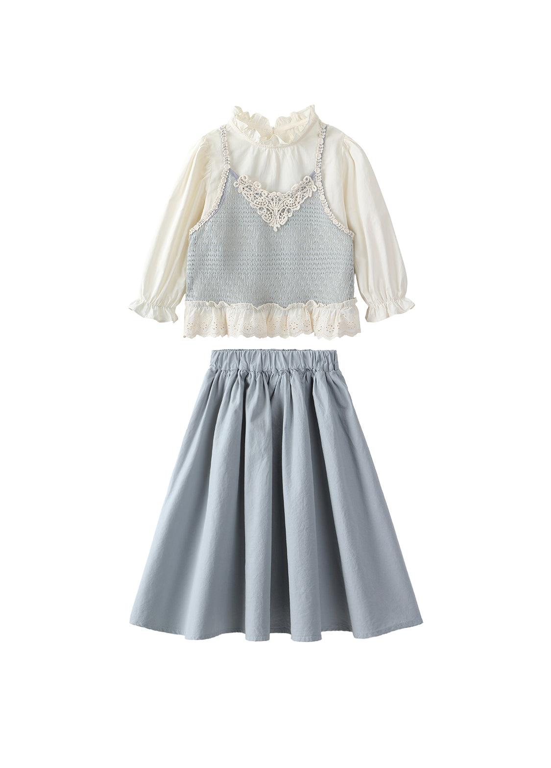 Girls Cotton Two-Piece Skirt Set